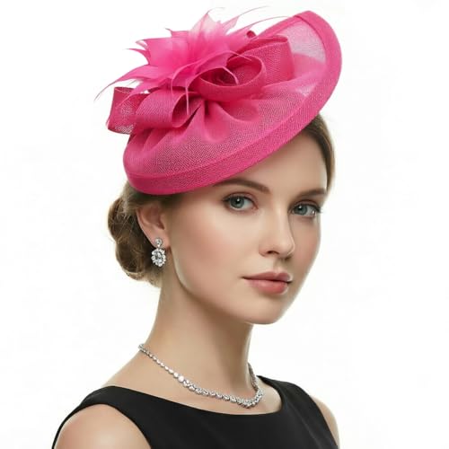 Image of DRESHOW Fascinators Hat Feather Headband Women's Fascinators Tea Party Headwear with Clip Flower Head Band for Girls & Women