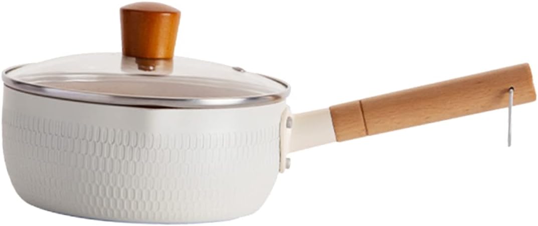 PRETYZOOM 1set Nonstick Food Cooking Pot Extended Handle White Pan for Easy Breakfast and Noodle Preparation Convenient Clean-up and Induction Compatible