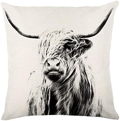 RUKE Highland Cow Throw Pillow Cover，18 X 18 Inch Cow Linen Decorative Cushion Home Decoration Throw Pillow Covers for Sofa Car Bedroom (18 X 18 Inch)