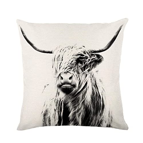 Ruke Highland Cow Throw Pillow Cover，18 X 18 Inch Cow Linen Decorative Cushion Home Decoration Throw Pillow Covers For Sofa Car Bedroom (18 X 18 Inch) #TOP22