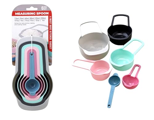 6-Piece Nesting Measuring Cups & Spoons Set - Food Grade Plastic, Dishwasher Safe - Accurate & Easy to Store - Ideal for All Ingredients, Liquid & Dry - Attractive Multi-Color Design