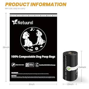 100% Compostable Dog Poop Bags-270 Counts 18Rolls, Poop Bags Made of Cornstarch, Certified Home Compostable, Eco-friendly, Unscented, Easy to Open and Use (Black) 100% Compostable Dog Poop Bags-270 Counts 18Rolls, Poop Bags Made of Cornstarch, Certified Home Compostable, Eco-friendly, Unscented, Easy to Open and Use (Black)