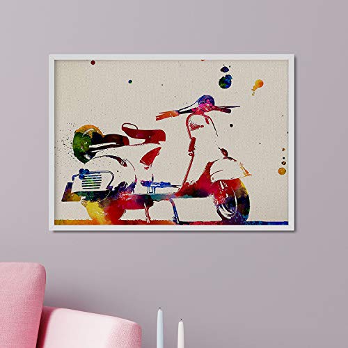 Nacnic Lámina para enmarcar VESPA Estilo Acuarela Regalos creativos de motos. Laminas para enmarcar con imágenes a Estilo Acuarela. Regalo inolvidable para una Amiga. Papel 250 Gramos (Vespa)
