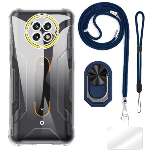 ESACMOT [4 in 1] �P�[�X Cubot Kingkong Ace 5 �Ƃ̌݊�������A�X�g���b�v�A���X�g�o���h�A�����O�t���A�ϏՌ��ی�J�o�[���s�p�Z�b�g (�N���A�P�[�X + �u���[�Z�b�g)