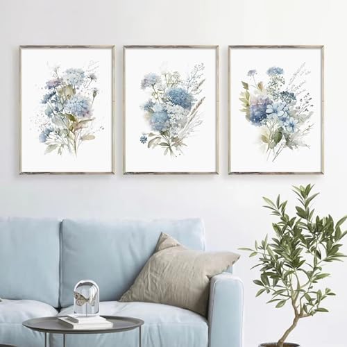 Affiche plante mur art toile bohème fleur bleue aquarelle pour salon et chambre 50x70 cm
