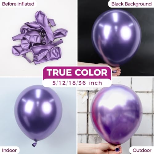 Image of Bezente Metallic Purple Latex Party Balloons 100 Pack 12 inch