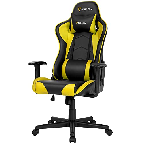 Paracon Brawler | Chaise Gaming Fauteuil Gamer Siège Bureau en Cuir PU | Ergonomique Dossier Inclinable 165° Coussins Lombaire et Nuque Réglables Accoudoirs Ajustables | Charge 100 kg | Jaune