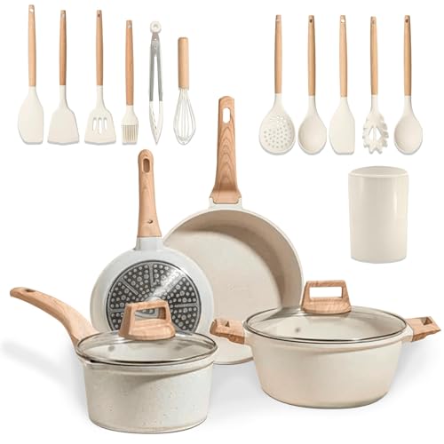 JUPPLIES Juego de Cocina Antiadherentes de 18 Piezas - Sartenes de 20 y 24cm Antiadherentes y Ollas Cocina de 16 y 20cm - Bateria de Cocina + 12 Utensilios - Libre de PFOA