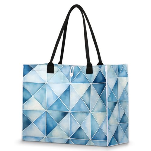 Abstract Blue Triangles Tote Bag for Women Large Beach Bag Reusable Tote Bags for Work Travel Beach Shopping