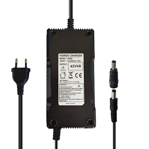 aunstarwei Adaptador de cargador de batería de 42 V y 4 A para batería de iones de litio de 36 V con conector DC 5,5 x 2,5 mm/5,5 x 2,1 mm