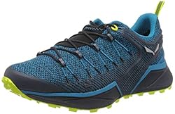 Salewa Dropline Zapatos Hombre , Azul, 10: Un zapato veloz para hombre, para una adecuado amortiguación, estabilidad y soporte en sesiones largas de speed hiking en terrenos alpinos Sistema 3F: Nuestro sistema 3F conecta el sistema de cordones con la suela y el talón para garantizar que la fl...