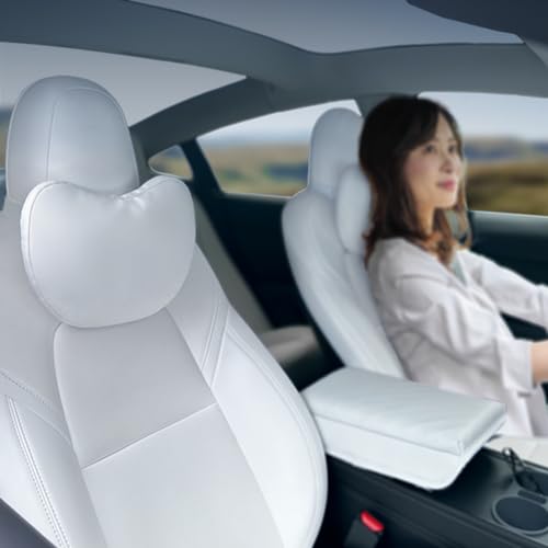 BlissfulNest Tesla Neck Pillow Car Seat Headrest 2 Pack Neck Pillow for Tesla Model Y Tesla Model 3 Tesla Model X Tesla Model S Nappa Leather. Height Adjustable Thickness Adjustable. (White)