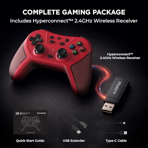 Image of EvoFox One S V2 Universal 3-Mode Wireless Gaming Controller,1000Hz HallSense Precision Joysticks, BT, 2.4GHz & Wired, Macros, Fast Type-C Charging, PC, Mobile, Android TV, PS4 & Console Gaming