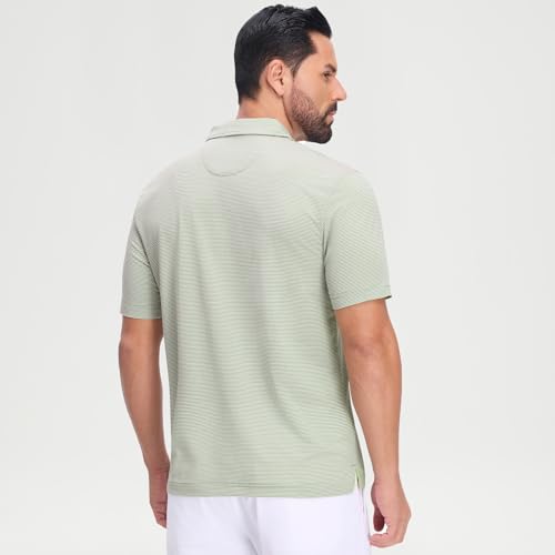 M MAELREG Polo para Hombre con Rayas Jacquard, Secado Rápido, Manga Corta, Rendimiento y Control de Humedad miniatura 4
