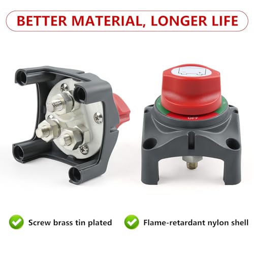 FLYTUO 1-2-Both-Off Battery Disconnect Switch 12V-48V Marine Battery Cut Off Switch 200A Waterproof Boat Battery Shut Off Kill Switch for Car Vehicle RV Boat Marine ATV UTV