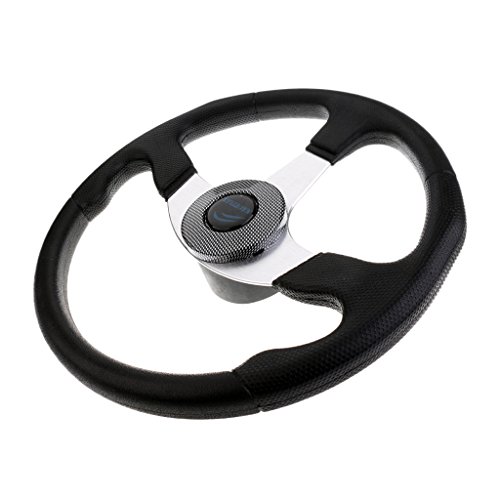 Durable Black Aluminum Alloy Marine Boat Yacht Steering Wheel 3 Spoke Spiral Grip 3/4 inch Shaft 13.4 inch Diameter