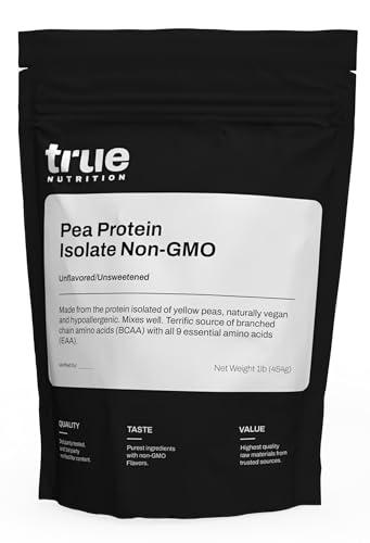 True Nutrition Pea Protein Powder Isolate - 25g Non-GMO Vegan Protein Powder per Serving - Low Carb, Low Fat, High Leucine - Gluten Free, Dairy Free, Soy Free - Unflavored/Unsweetened - 1LB