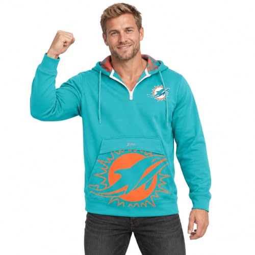 Zubaz MIAMI DOLPHINS TEAM COLOR BIG POCKET 1/4 ZIP HOOD W/CAMO LINES ACCENT