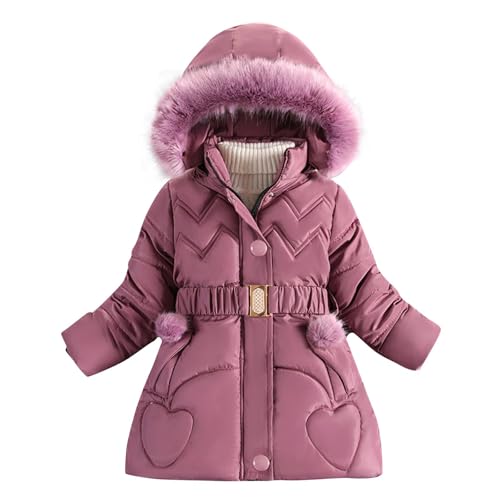 Girls Winter Coat Hooded Fuzzy Fleece Jacket with Belt Kids Zipper Heavy Parka Thick Teen Snow Clothes Warm Outwear