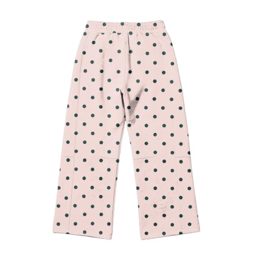 XINGJIAARTS Polka Dot Sweatpants Women Baggy Barrel Wide Leg Y2K Pants High Waisted Drawstring Lounge Track Travel Joggers Pink X-Small - image 3