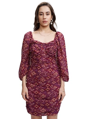 Image of Tokyo Talkies Women's Three-Quarter Sleeves Sweet Heart Neck Printed Dresses | Stylish Dresses | Casual Dresses