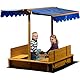 dobar® Sandkasten mit schwenkbarem Dach | Kinder-Sandkasten aus Holz | Sitzbänke | Sandbox inkl. Bodenplane | Verschließbare Sandkiste | 112 x 112 x 112 cm | Blau
