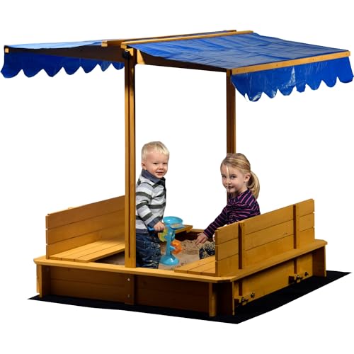 dobar® Sandkasten mit schwenkbarem Dach | Kinder-Sandkasten aus Holz |...