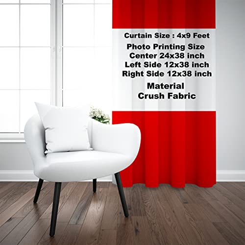 Image of Crush Fabric Photo Personalise Curtains with 8 Eyelet for Living Room Bedroom Home Office 4 x 9 Feet Style 134 (Set of 2) (Red)