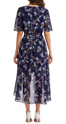 Image of Kormei Womens Short Sleeve Floral Maxi Dress High Low V-Neck Flowy Party Long Dresses