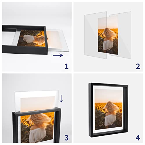 Wiftrey Black 8X10 Floating Picture Frame 2 Pack, Double Glass Distressed Floating Photo Frame For Tabletop Or Wall Mount, Displays Photo Up To 10X12 #TOP5