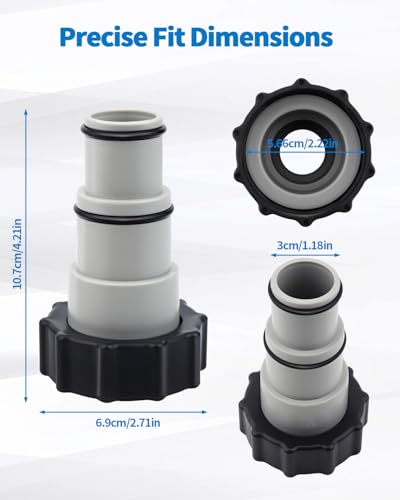 2 Pack Pool Hose Adapter A with Collar for Intex, Converts 1.5 to 1.25 Inch Hoses for Threaded Connection Pumps, Universal Replacement Adapter Set for Above Ground Pools (2, 2 * 4.28)