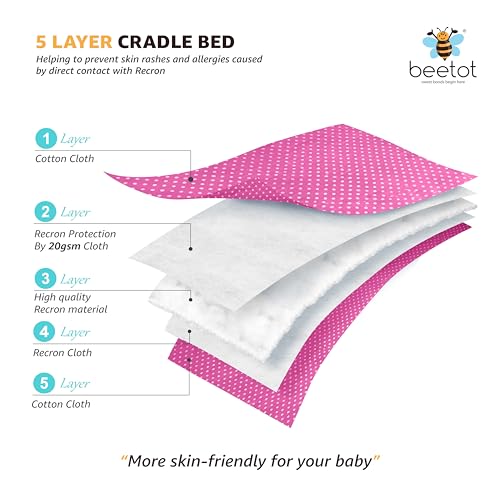 Image of Premium Swing Cradle Set | Hanging Swing Cradle, Removable 5-Layer Padded Bed & Mosquito Net | Up to 15 kg | Dark Pink Dot