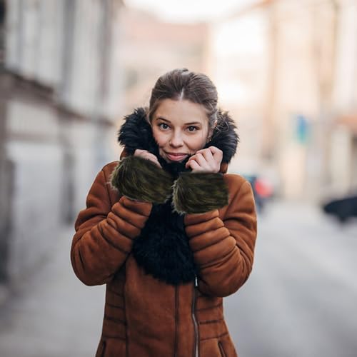 Puños de piel sintética para mujer manguitos versátiles invierno 4