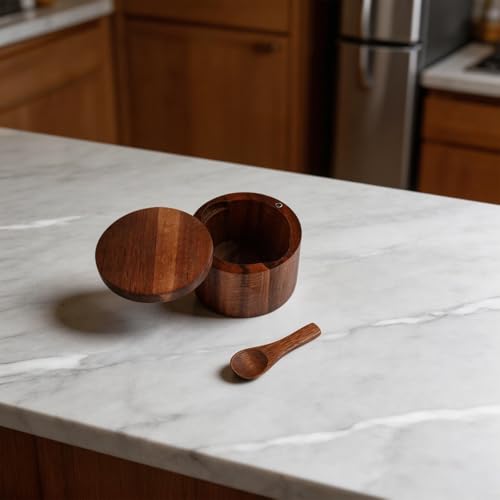 Salero de madera de acacia para encimeras modernas: adereza tus platos con comodidad 6