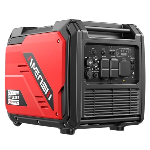 AMERISUN Portable Inverter Generator 5000W with CO Sensor, Super Quiet Gas Generator with RV Ready 30A Outlet, Wheels Handle Kit, Parallel Capable for Home Backup Emergency Use Camping, EPA Compliant