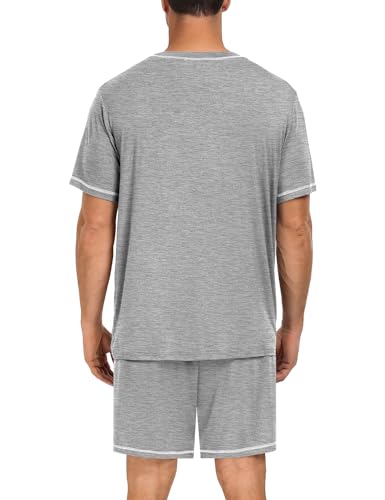 Image of SWOMOG Mens Pajamas Set Summer Sleepwear Short Sleeve Pjs Set Soft 2 Piece Lounge Set Comfy Loungewear with Pockets