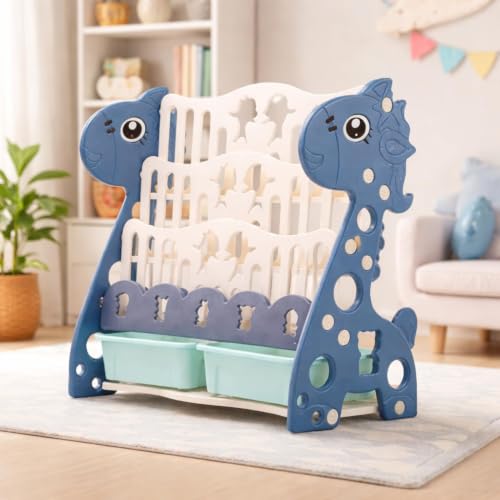 Image of Hukimoyo Book Shelf Cabinet for Kids with Toy Organizers Storage Box for Home Front Facing Display Storage Bookshelf Rack for Kid, 4‑Tier Book Shelves for Kids with Storage Bin