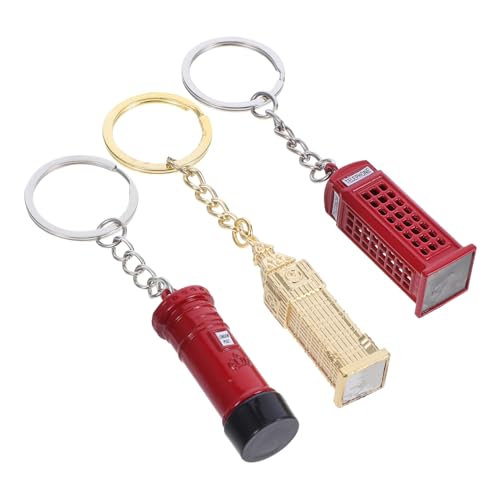LIFKOME 3pièces Porte-clés Élément Britannique Big Cabine Téléphonique Et Poste De Londres Décoratif pour à Main Voiture Cadeau Unique pour Femme