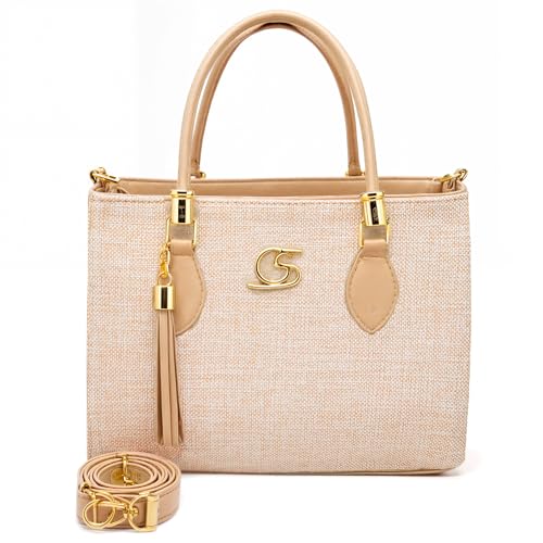 Bolsa Feminina Média Lorena Tradicional de Mão e Transversal De Ombro (Bege)