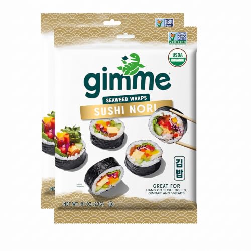 Gimme Seaweed Sushi Nori Premium Organic Roasted Seaweed Sheets, Keto,