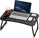 ZEAPTAC Laptop Bed Desk, Foldable Lap Desk, Portable Lap Table, Laptop Stand with Cup Holder & Tablet Slot & Lifting Handle for Working Writing Drawing & Eating - Dark Black