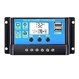 zmart 30A 12V 24V 自動 ソーラー 充電 コントローラー 太陽光発電 PWM LCD デュアルUSB 5V 出力 ソーラーパネル PV レギュレーター
