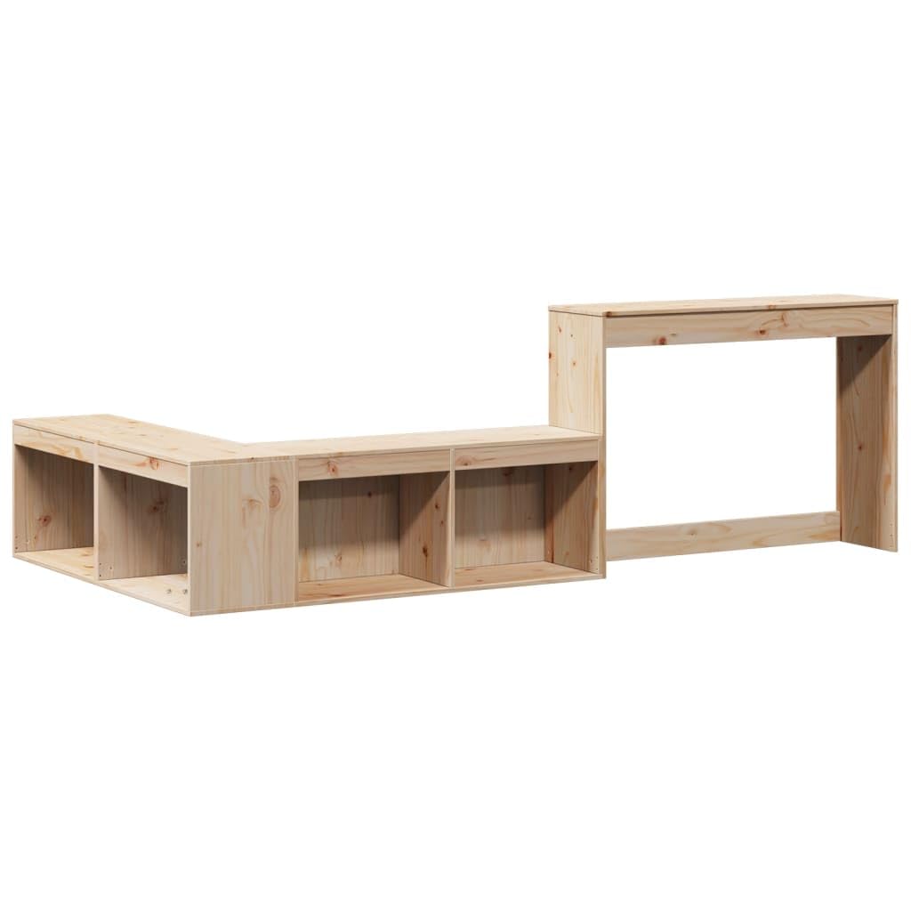 vidaXL Massivholzbett, Einzelbett Holzbett ohne Matratze, Bettgestell mit Lattenrost Kopfteil, Bett Nachttisch mit Schreibtisch, 90x200cm Kiefernholz