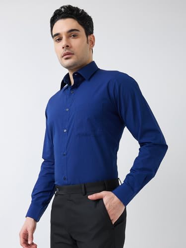 Image of Raymond Men Slim Fit Fil-A-Fil Pattern Pure Cotton Semi Cutaway Collar Full Sleeve Formal Shirt