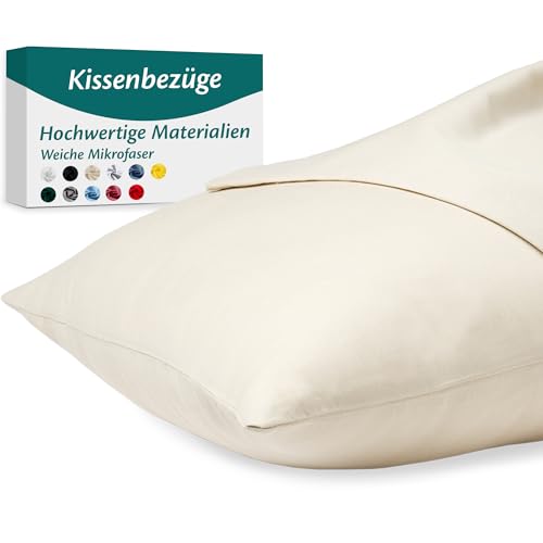 Kissenbezug 40 x 80 – Mikrofaser Oeko-TEX Zertifiziert – Beige – 2er Set Kopfkissenbezug für Kissen 40x80 Weich & Atmungsaktiv – Kissenbezüge Hypoallergen Waschbar mit Verdecktem Reißverschluss