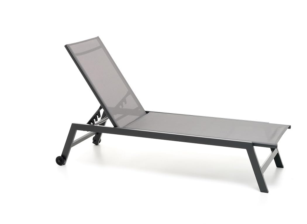 Lettino Prendisole Da Giardino Alamos Pieghevole In Alluminio Verniciato Antracite Con Ruote Posteriori, Impilabile E Regolabile In 5 Posizioni, L 192 x P 60 x H 91 Cm, Seduta In Textilene