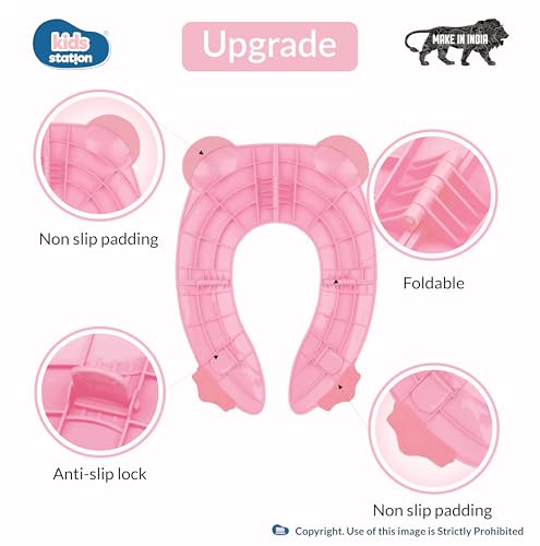 Image of Kids Station Foldable & Portable Baby Potty Training Seats-Suitable for potty training of Boys-Potty Training Seat for 1+ Year child-Travel Friendly, Easy to Carry (Pink, Foldable Potty Seat)