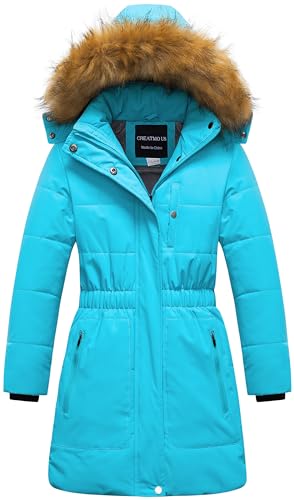 CREATMO US Girl's Long Length Winter Coat Parka Water Resistant Puffer Jacket With Fleece Lining