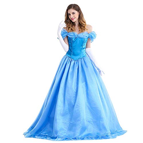 OwlFay Robe Princesse Cendrillon Femme Déguisement Cinderella Carnaval pour Cosplay Anniversaire Soirée Halloween Noël Costume avec des Gants XL Cover