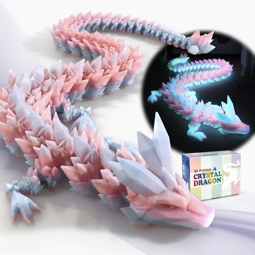meturebear Large 3D Printed Dragon, Giant 3D Dragon,30 Inch Articulated Crystal Dragon Fidget Toy, Big 3D Printed Dragons,3D Printed Animals for Desk Decor, for Kids Boys & Girls
